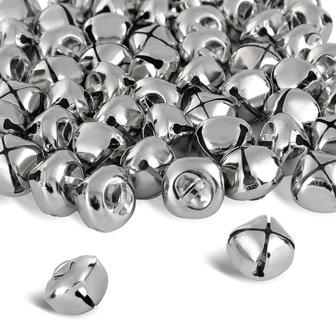 1 Inch Craft Bells Bulk DIY Bells for Home Decoration, 50 Pcs, Silver